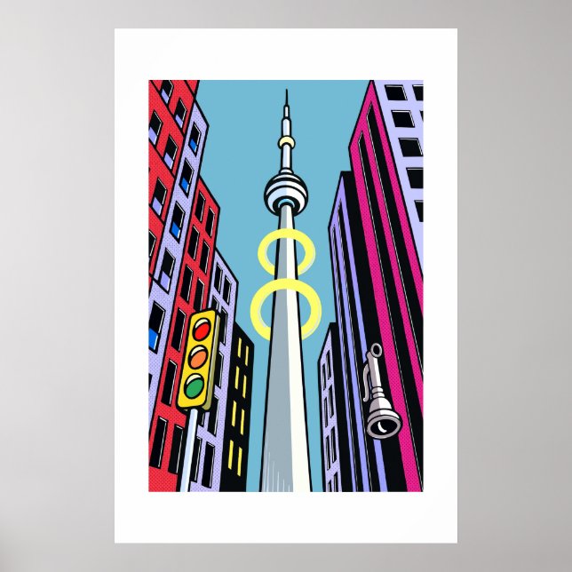 Póster del horizonte de la ciudad pop – Torre urba (Frente)
