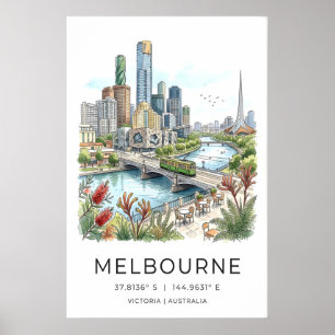 Póster del horizonte de Melbourne - Paisaje urbano