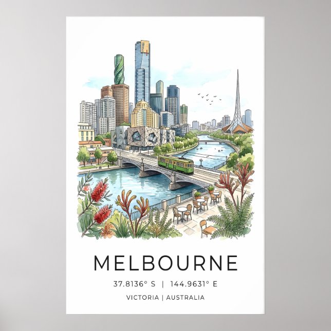 Póster del horizonte de Melbourne - Paisaje urbano (Frente)