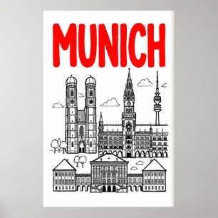 Póster del horizonte de Múnich, título rojo, conto