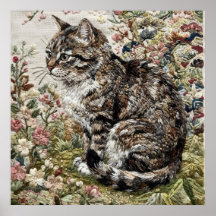 Póster del jardín floral del gato atigrado