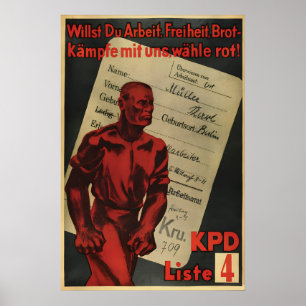 Póster del KPD alemán Si quieres trabajo, libertad
