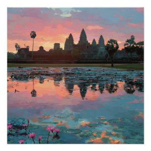 Póster del lago camboyano Angkor Siem Wat Reap