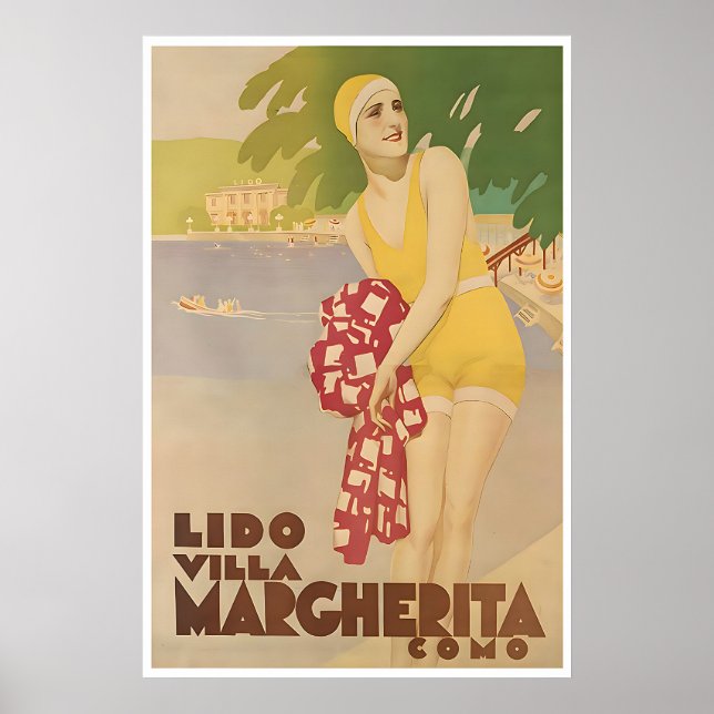 Póster del Lago de Como Italia Arte de Viaje Villa (Frente)