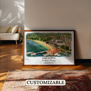 Póster del Lago Ginebra Wisconsin, Acuarela, Perso