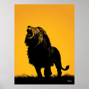 Póster del León Rugiente – Silueta Negra sobre Ama