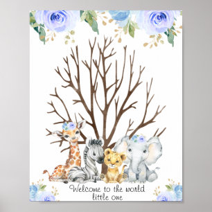 Poster del libro de visitas Blue Floral Safari Fin
