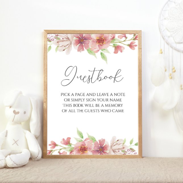 Poster del libro de visitas guiado con flores rosa (Subido por el creador)