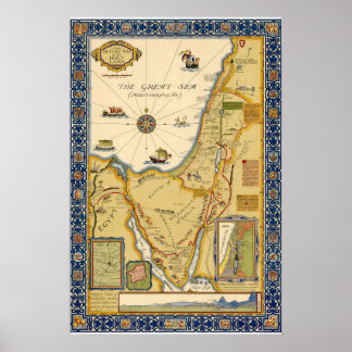 Póster del mapa bíblico de la Tierra Santa