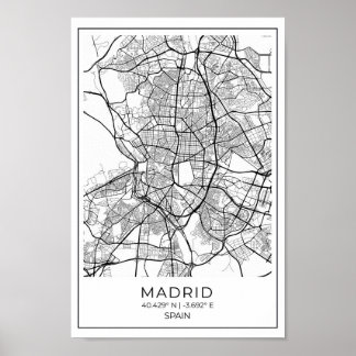 Poster del Mapa Blanco de Madrid - Arte del Muro d