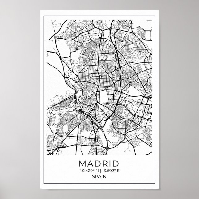 Poster del Mapa Blanco de Madrid - Arte del Muro d (Frente)