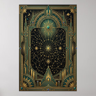 Póster del Mapa Celeste de Estrellas Art Déco   Do
