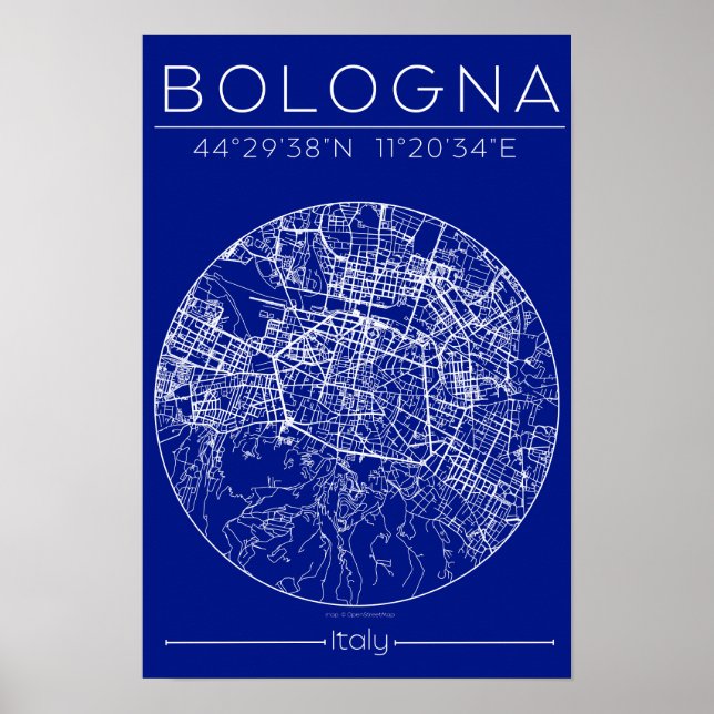 Póster del mapa de Bolonia en blueprint – Plano ci (Frente)