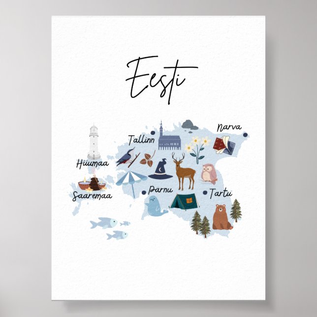Póster del mapa de Estonia (Frente)