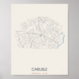 Póster del mapa de la calle Carlisle Massachusetts