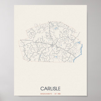 Póster del mapa de la calle Carlisle Massachusetts
