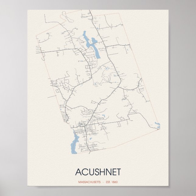Póster del mapa de la calle de Acushnet Massachuse (Frente)
