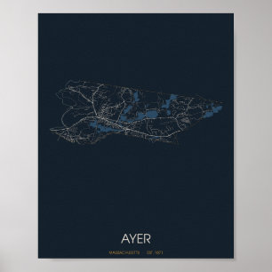 Póster del mapa de la calle de Ayer Massachusetts