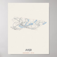 Póster del mapa de la calle de Ayer, Massachusetts