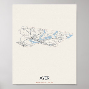 Póster del mapa de la calle de Ayer, Massachusetts