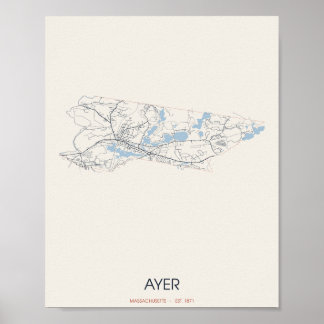 Póster del mapa de la calle de Ayer, Massachusetts