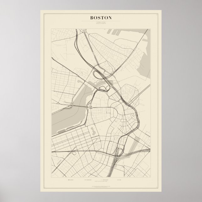 Póster del mapa de la calle de Boston (Frente)