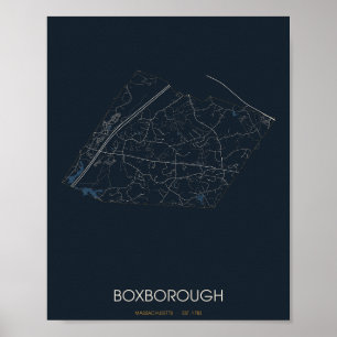 Póster del mapa de la calle de Boxborough Massachu