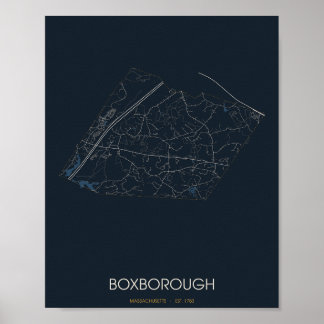 Póster del mapa de la calle de Boxborough Massachu