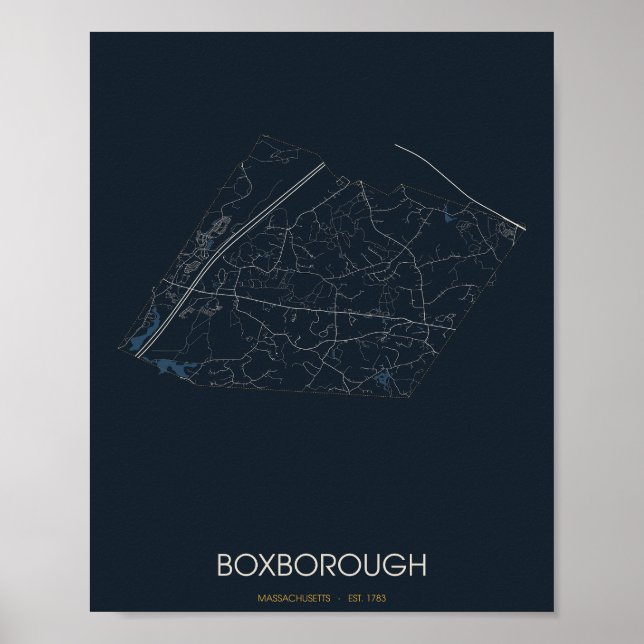 Póster del mapa de la calle de Boxborough Massachu (Frente)