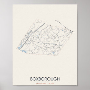 Póster del mapa de la calle de Boxborough Massachu