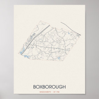 Póster del mapa de la calle de Boxborough Massachu