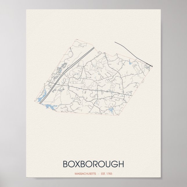 Póster del mapa de la calle de Boxborough Massachu (Frente)
