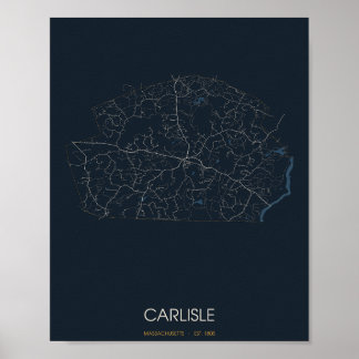 Póster del mapa de la calle de Carlisle Massachuse