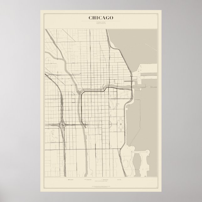 Póster del mapa de la calle de Chicago (Frente)