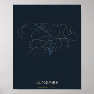 Póster del mapa de la calle de Dunstable Massachus