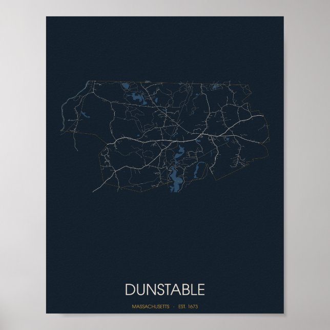 Póster del mapa de la calle de Dunstable Massachus (Frente)