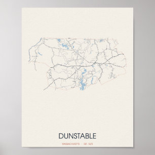 Póster del mapa de la calle de Dunstable Massachus