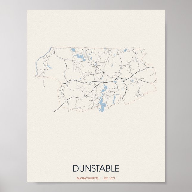 Póster del mapa de la calle de Dunstable Massachus (Frente)