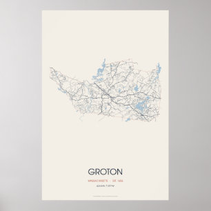 Póster del mapa de la calle de Groton Massachusett