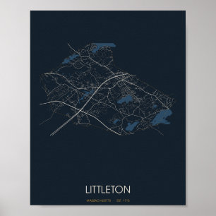 Póster del mapa de la calle de Littleton Massachus