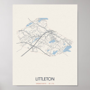 Póster del mapa de la calle de Littleton Massachus