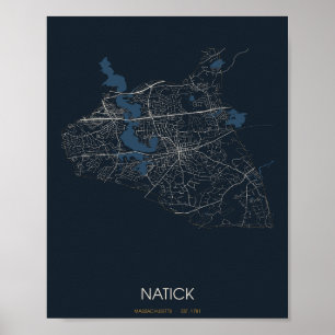 Póster del mapa de la calle de Natick Massachusett