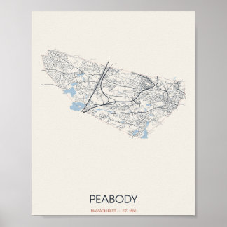 Póster del mapa de la calle de Peabody Massachuset