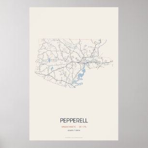 Póster del mapa de la calle de Pepperell Massachus
