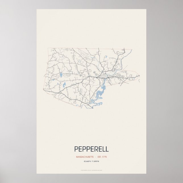Póster del mapa de la calle de Pepperell Massachus (Frente)
