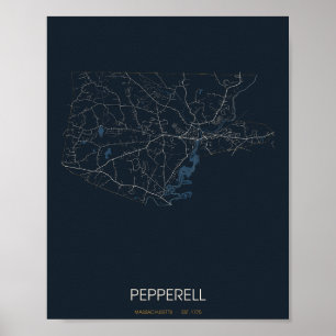 Póster del mapa de la calle de Pepperell Massachus