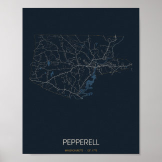 Póster del mapa de la calle de Pepperell Massachus