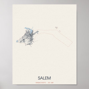 Póster del mapa de la calle de Salem, Massachusett