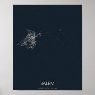 Póster del mapa de la calle de Salem Massachusetts