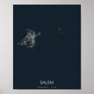 Póster del mapa de la calle de Salem Massachusetts